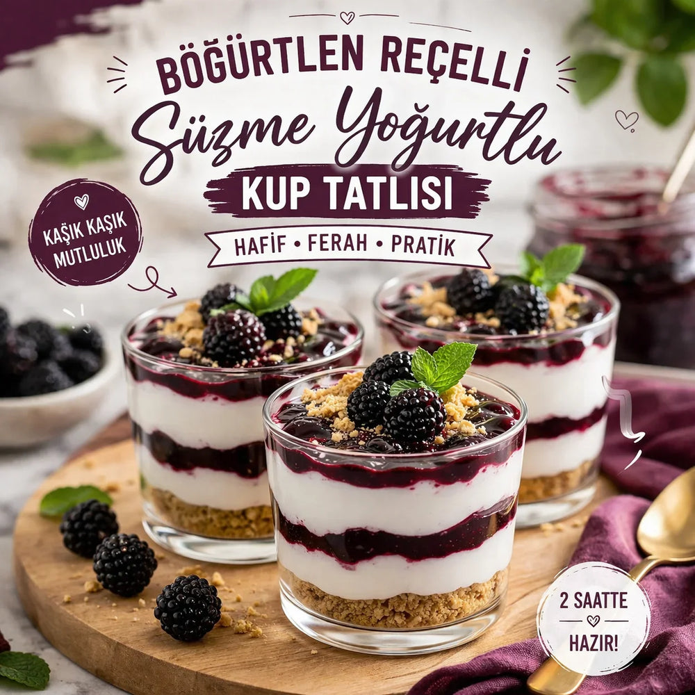 Böğürtlen Reçelli Süzme Yoğurtlu Kup Tatlısı Tarifi